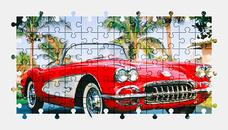 Jigsaw puzzle online chevrolet,corvette,sports-car,car,colorful,vehicle,palm-tree