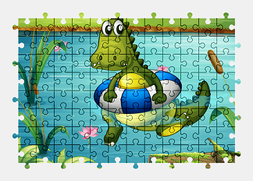 Jigsaw puzzle online alligator,cartoon,crocodile,animal,water,colorful
