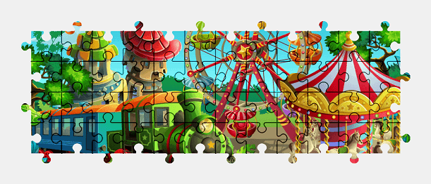 Jigsaw puzzle online park,train,ferris-wheel,colorful,cartoon