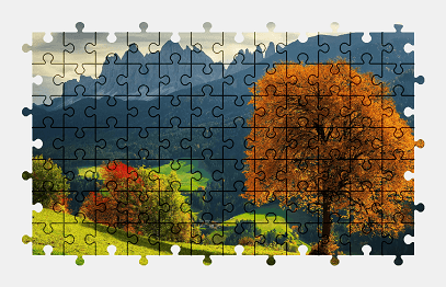 Jigsaw puzzle online autumn,landscape,mountains,tree,nature,colorful