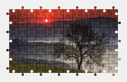 Jigsaw puzzle online mountains,fog,autumn,landscape,sunrise,tree,nature,colorful