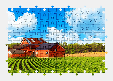 Jigsaw puzzle online red,barn,farm,building,field,landscape,nature,colorful