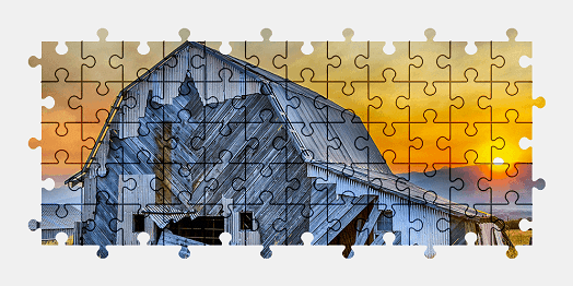 Jigsaw puzzle online barn,building,farm,mountains,sunset,colorful
