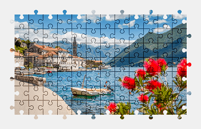 Jigsaw puzzle online town,boat,building,colorful,architecture,mountains