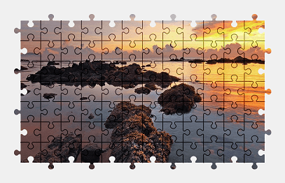 Jigsaw puzzle online rock,beach,sunset,ocean,sea,sky,nature,colorful