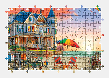 Jigsaw puzzle online beach,house,building,colorful,sunset