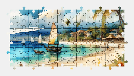 Jigsaw puzzle online beach,painting,colorful,art,nature