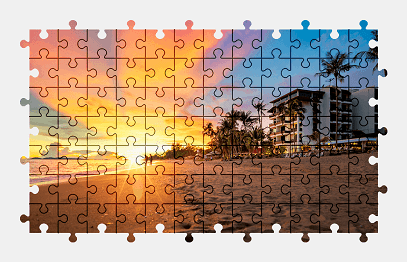 Jigsaw puzzle online beach,sunset,colorful,nature,sun