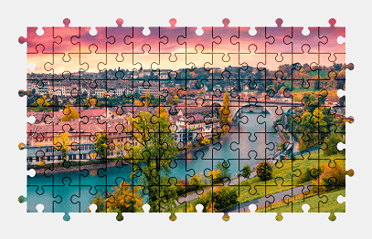 Jigsaw puzzle online city,switzerland,sunset,river,colorful