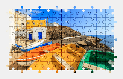 Jigsaw puzzle online boat,colorful,beach,building