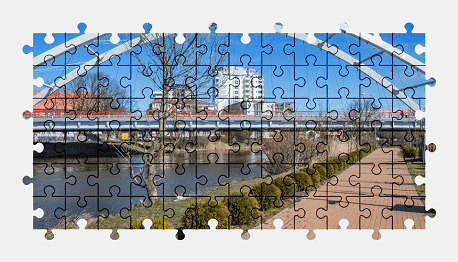 Jigsaw puzzle online port,bridge,city,building,poland,colorful