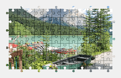 Jigsaw puzzle online canada,lake,boat,mountains,nature