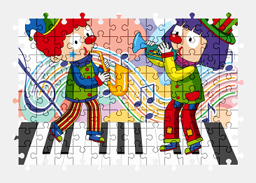 Jigsaw puzzle online cartoon,clown,music,funny,colorful,illustration