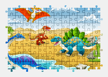 Jigsaw puzzle online cartoon,dinosaur,animal,colorful,nature