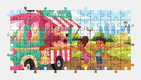 Jigsaw puzzle online cartoon,ice-cream,truck,vehicle,colorful,dessert,food