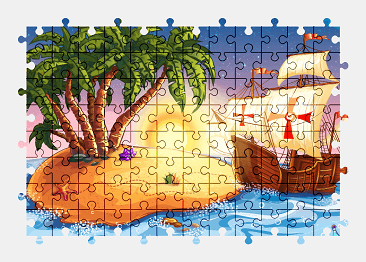 Jigsaw puzzle online cartoon,island,colorful,ship,palm-tree