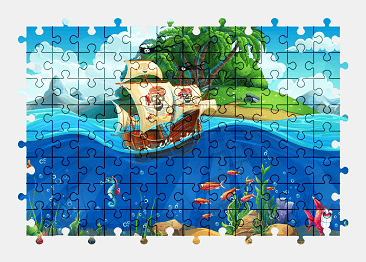Jigsaw puzzle online cartoon,ship,island,colorful,nature,underwater,vehicle