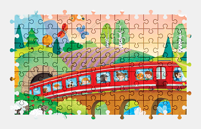 Jigsaw puzzle online cartoon,train,vehicle,colorful,bridge,landscape