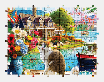Jigsaw puzzle online cat,animal,colorful,flower,house,boat