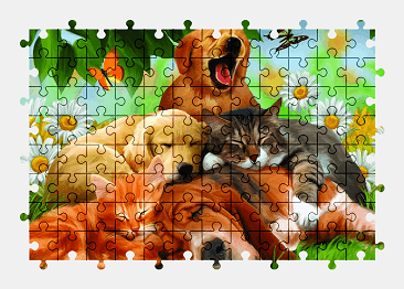 Jigsaw puzzle online cat,dog,painting,colorful,animal