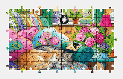 Jigsaw puzzle online cat,painting,animal,pet,colorful,flower