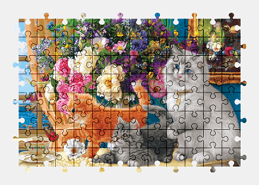 Jigsaw puzzle online cat,painting,art,colorful,animal,pet,flower
