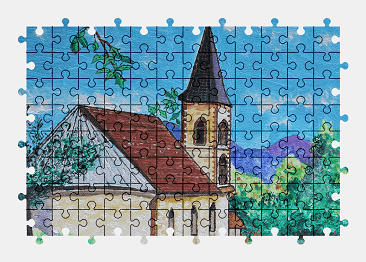 Jigsaw puzzle online mountains,landscape,painting,art,building