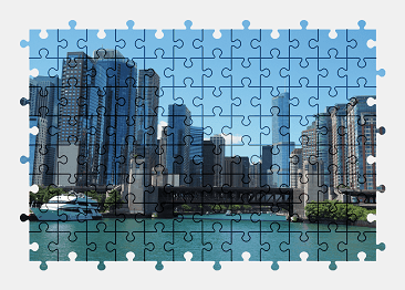 Jigsaw puzzle online chicago,city,skyscraper,building,bridge,colorful