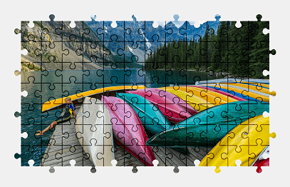 Jigsaw puzzle online colorful,vehicle,lake,mountains,nature