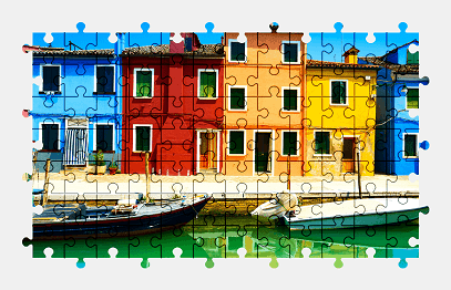 Jigsaw puzzle online colorful,house,building,boat,water