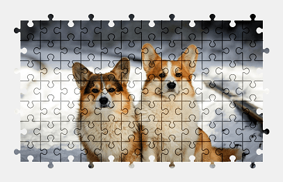 Jigsaw puzzle online welsh-corgi,dog,animal,snow,colorful