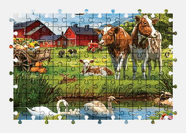 Jigsaw puzzle online countryside,farm,animal,nature,colorful,building,swan