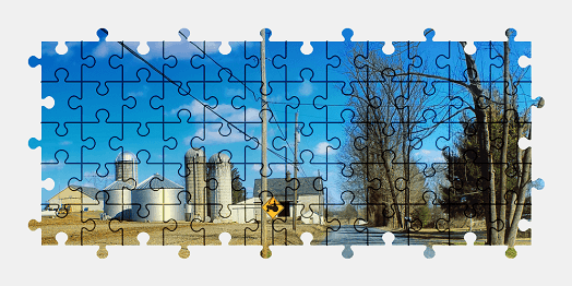 Jigsaw puzzle online countryside,road,barn,farm,building,colorful