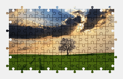 Jigsaw puzzle online tree,green,field,landscape,grass,countryside,nature,sky,clouds,colorful