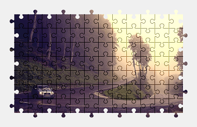 Jigsaw puzzle online road,audi,car,forest,fog