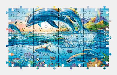 Jigsaw puzzle online dolphin,painting,colorful,underwater,animal,island,nature