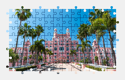 Jigsaw puzzle online hotel,building,florida,usa,pink,architecture,colorful,palm-tree