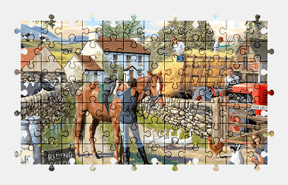 Jigsaw puzzle online farm,tractor,horse,building,colorful