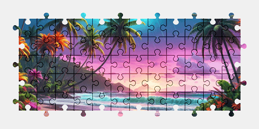 Jigsaw puzzle online fantasy,beach,colorful,nature,palm-tree,seascape,landscape