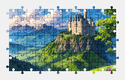 Jigsaw puzzle online fantasy,castle,landscape,nature,colorful,mountains,valley,building