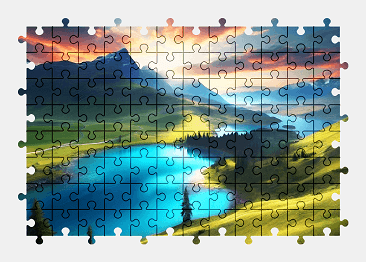 Jigsaw puzzle online fantasy,landscape,lake,mountains,nature,colorful
