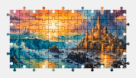 Jigsaw puzzle online fantasy,landscape,sunset,sea,painting,colorful,seascape