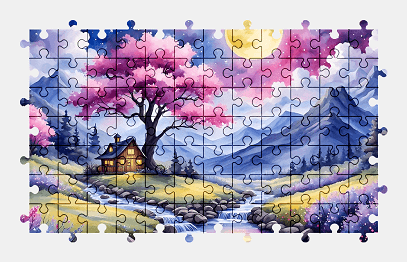 Jigsaw puzzle online fantasy,night,landscape,mountains,valley,nature,colorful