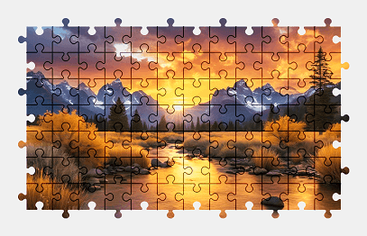 Jigsaw puzzle online fantasy,sunset,river,mountains,nature,colorful