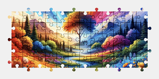 Jigsaw puzzle online fantasy,valley,landscape,mountains,river,nature,colorful,tree