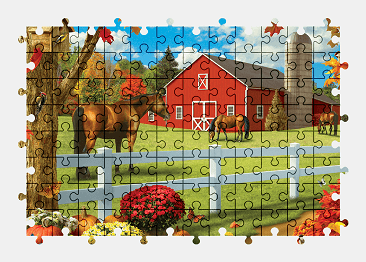 Jigsaw puzzle online farm,art,colorful,barn,horse