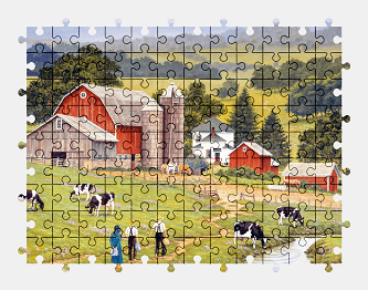 Jigsaw puzzle online farm,painting,barn,building,colorful,animal