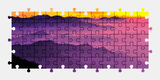 Jigsaw puzzle online fog,mountains,colorful,landscape,sky,sunset,nature