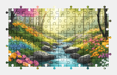 Jigsaw puzzle online forest,river,painting,nature,colorful,fantasy