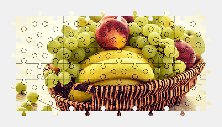 Jigsaw puzzle online fruit,basket,grapes,apple,banana,food,colorful